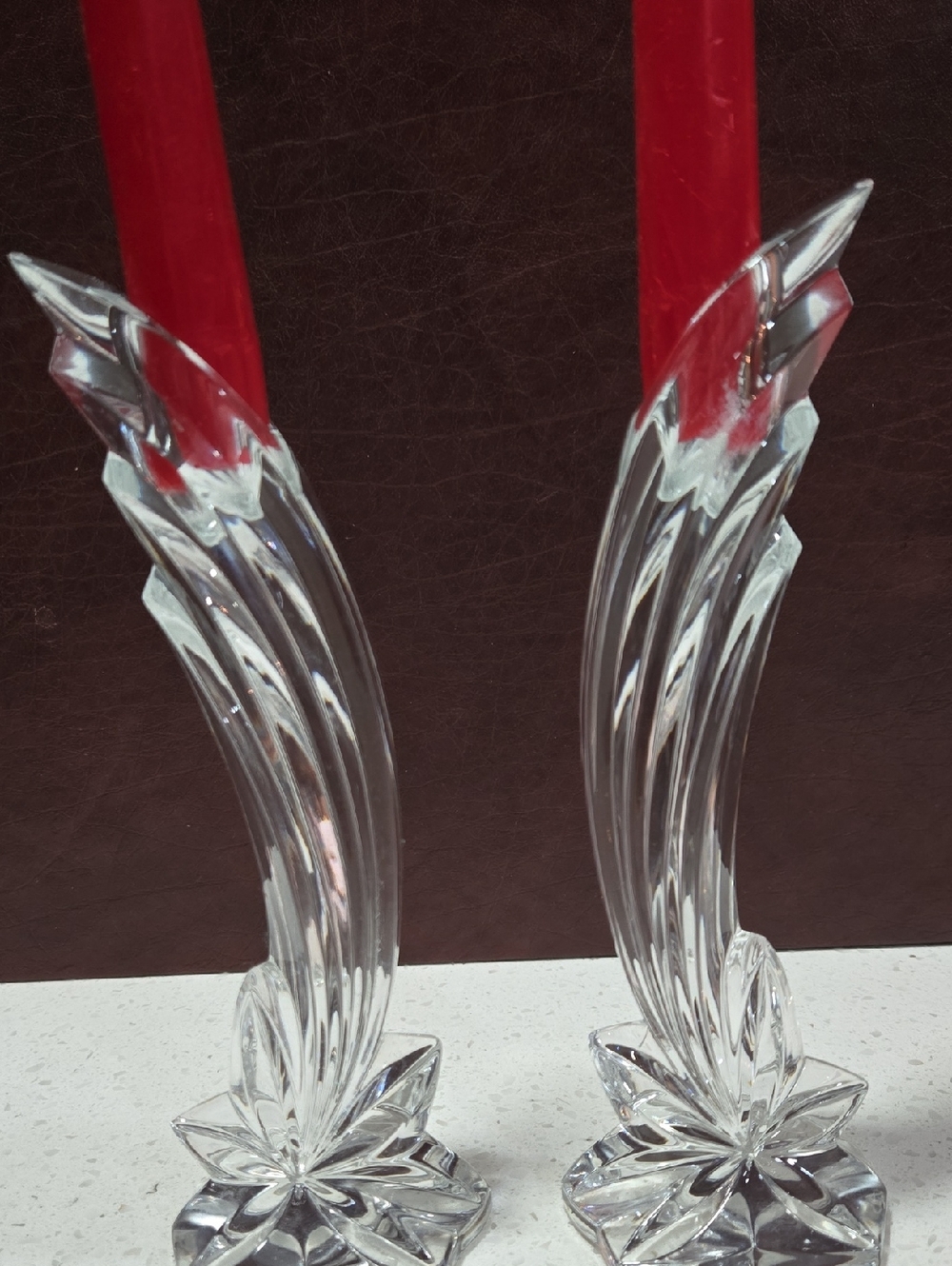 Lenox Falling Star Crystal Winged Candle Holders .